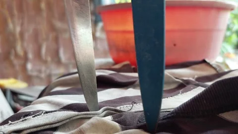 Simulates difficult walking with a knife Stock Footage 261488842