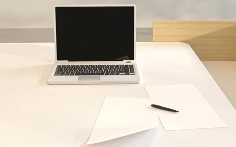 Simulation of 3D work desk with blank A4 sheets of paper to be used as mockup Stock Illustration