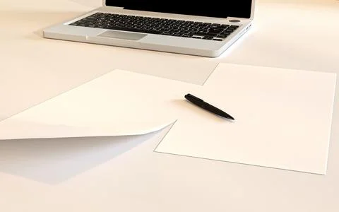 Simulation of 3D work desk with blank A4 sheets of paper to be used as mockup Stock Illustration
