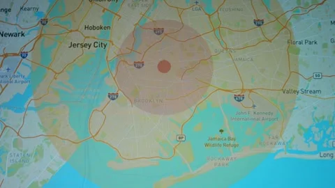 Simulation of atomic bomb detonation over New York and the impact radius of the Stock Footage 272807487