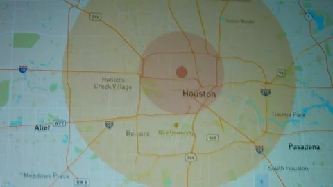 Simulation of atomic bomb detonation over Houston and the impact radius of the Stock Footage 272808097