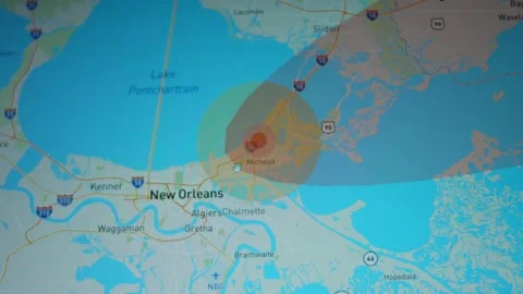 Simulation of atomic bomb detonation over New Orleans and the impact radius of Stock Footage 272810278