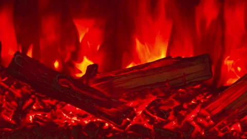 Simulation of burning logs and flames in an electric fireplace Stock Footage 343733981