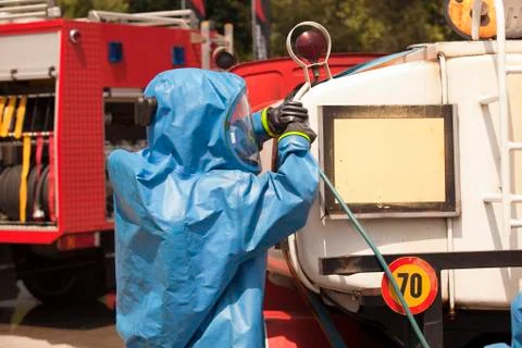 Simulation of a chemical accident Stock Photos