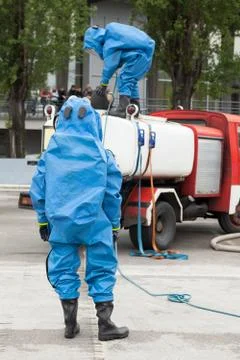 Simulation of a chemical accident Stock Photos