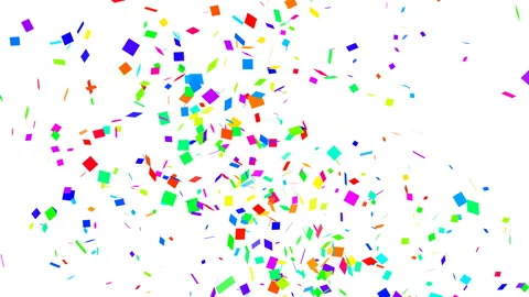 Simulation of confetti from popper, multicolored pieces bursting and falling Video stock 296488639
