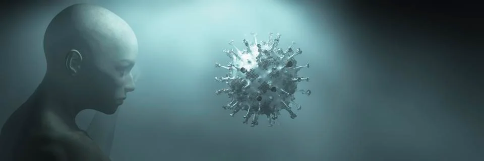 Simulation of the coronavirus virus floating Stock Illustration