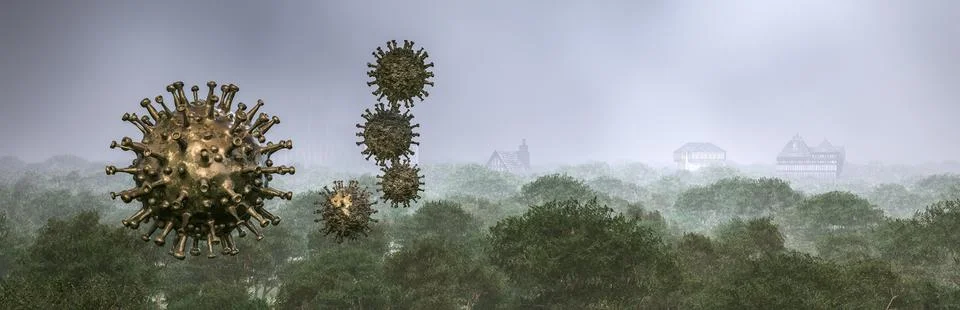 Simulation of the coronavirus virus floating Stock Illustration
