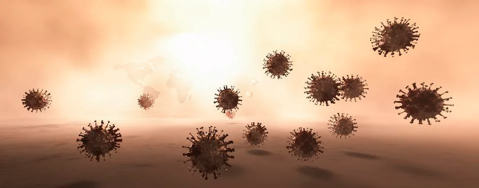 Simulation of the coronavirus virus floating Stock Illustration