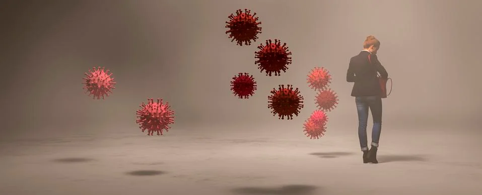 Simulation of the coronavirus virus floating Stock Illustration
