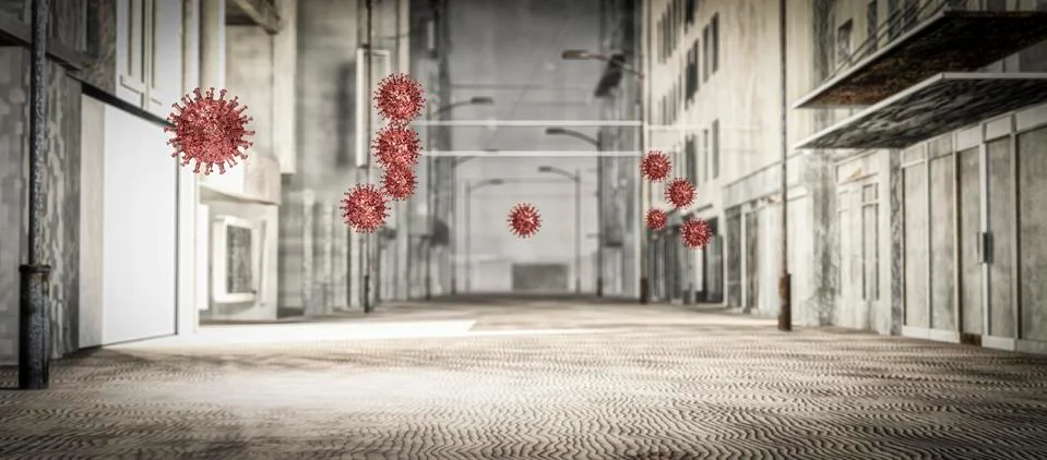 Simulation of the coronavirus virus floating Stock Illustration