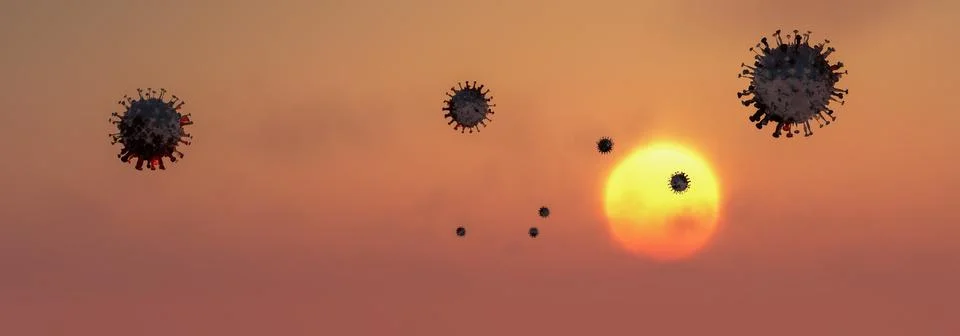 Simulation of the coronavirus virus floating Stock Illustration