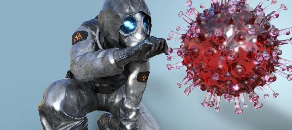 Simulation of the coronavirus virus floating Stock Illustration