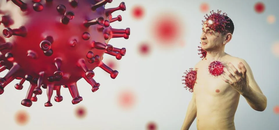 Simulation of the coronavirus virus floating Stock Illustration
