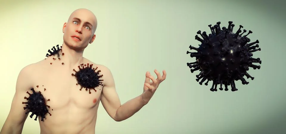 Simulation of the coronavirus virus floating Stock Illustration