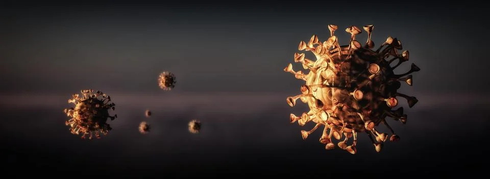 Simulation of the coronavirus virus floating Stock Illustration