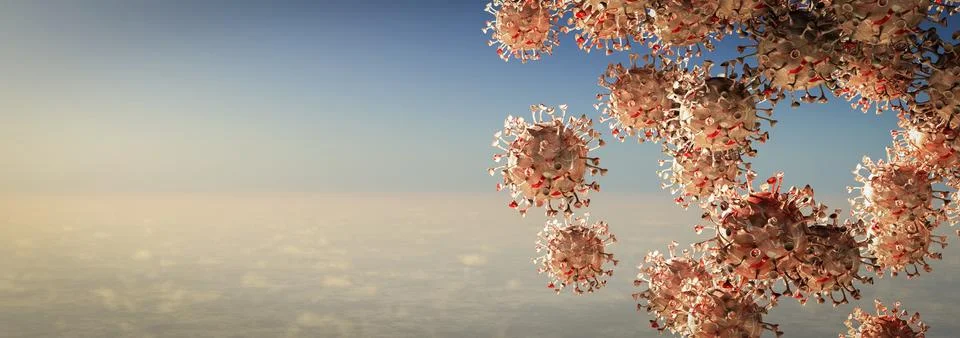 Simulation of the coronavirus virus floating Stock Illustration