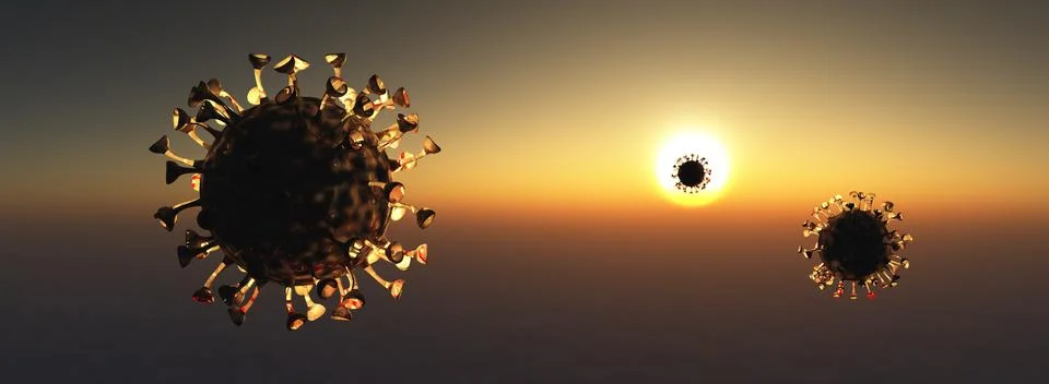 Simulation of the coronavirus virus floating Stock Illustration