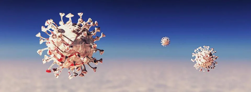 Simulation of the coronavirus virus floating Stock Illustration