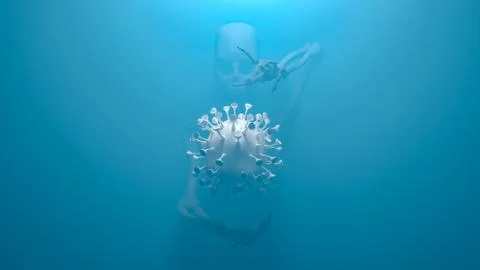 Simulation of the coronavirus virus floating Stock Illustration