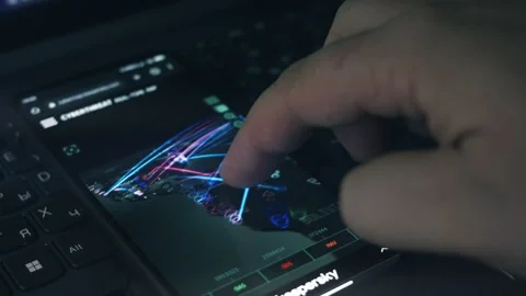 Simulation of cyber attack on a mobile phone screen. World map. Cyber attack and Stock Footage 249820497