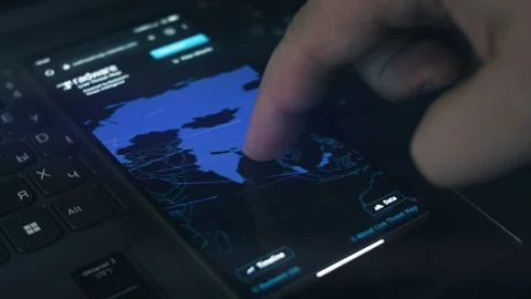Simulation of cyber attack on a mobile phone screen. Asia map. Cyber attack and Stock Footage 249820998