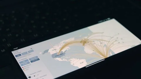 Simulation of cyber attack on a mobile phone screen. Cyber attack and cyber Stock Footage 249822480