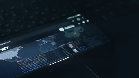 Simulation of cyber attack on a mobile phone screen. Cyber attack and cyber Stock Footage 249824094