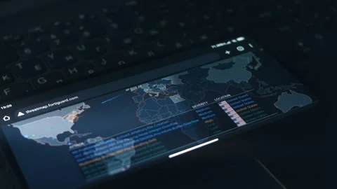 Simulation of cyber attack on a mobile phone screen. Cyber attack and cyber Stock Footage 249824303