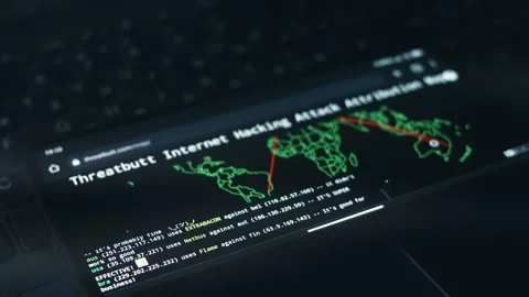 Simulation of cyber attack on a mobile phone screen. Cyber attack and cyber Stock Footage 249824576