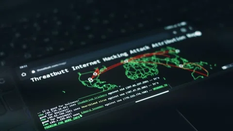 Simulation of cyber attack on a mobile phone screen. Cyber attack and cyber Stock Footage 249824747