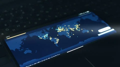Simulation of cyber attack on a mobile phone screen. Cyber attack and cyber Stock Footage 249824898