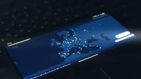 Simulation of cyber attack on a mobile phone screen. Cyber attack and cyber Stock Footage 249825252