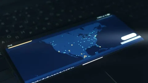 Simulation of cyber attack on a mobile phone screen. Cyber attack and cyber Stock Footage 249825374