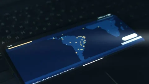 Simulation of cyber attack on a mobile phone screen. Cyber attack and cyber Stock Footage 249825489