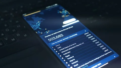 Simulation of cyber attack on a mobile phone screen. Cyber attack and cyber Stock Footage 249825793