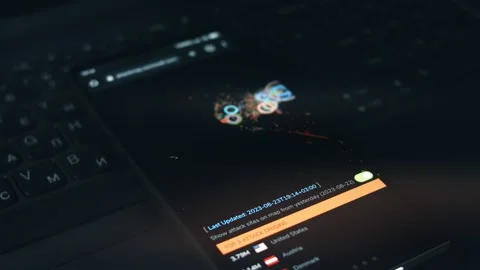Simulation of cyber attack on a mobile phone screen. Cyber attack and cyber Stock Footage 249826142