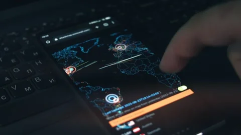 Simulation of cyber attack on a mobile phone screen. Cyber attack and cyber Stock Footage 249826260