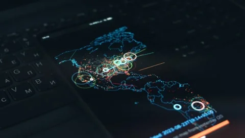 Simulation of cyber attack on a mobile phone screen. Cyber attack and cyber Stock Footage 249826511