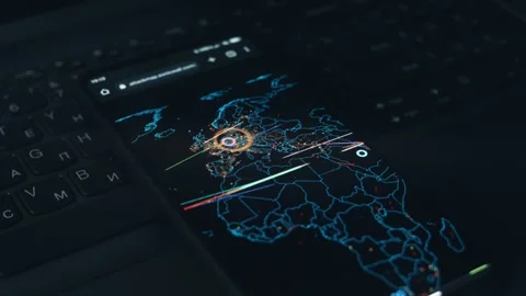 Simulation of cyber attack on a mobile phone screen. Cyber attack and cyber Stock Footage 249826952