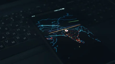 Simulation of cyber attack on a mobile phone screen. Cyber attack and cyber Stock Footage 249827963