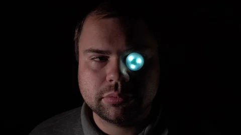 Simulation cyborg on a dark background at home Stock Footage 129187544