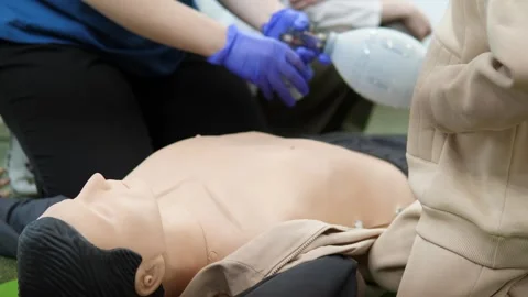 Simulation of emergency airway management, Training involving manual ventilation Stock Footage 324683068