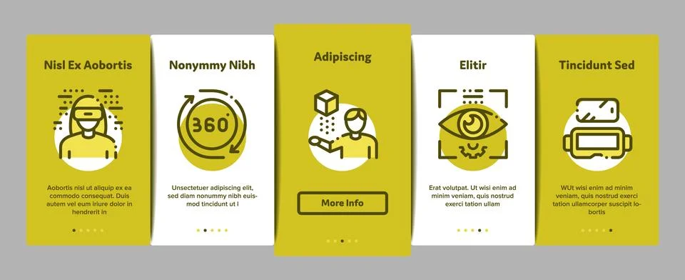 Simulation Equipment Onboarding Elements Icons Set Vector Illustrazione stock