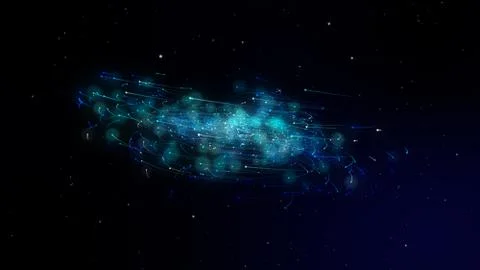 Simulation of galaxy light motion of stars in dark background, future energy  Stock Illustration