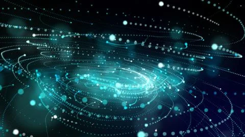 Simulation of galaxy light motion of stars in dark background, future energy  Stock Illustration