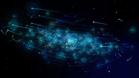 Simulation of galaxy light motion of stars in dark background, future energy  Stock Illustration