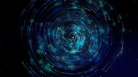 Simulation of galaxy light motion of stars in dark background, future energy  Stock Illustration