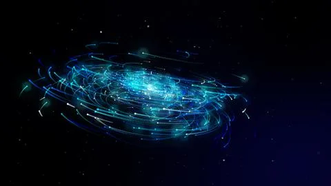 Simulation of galaxy light motion of stars in dark background, future energy  イラスト素材