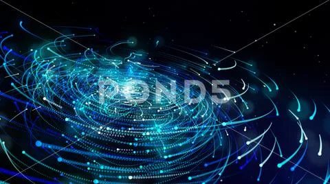 Simulation of galaxy light motion of stars in dark background, future energy Stock Illustration